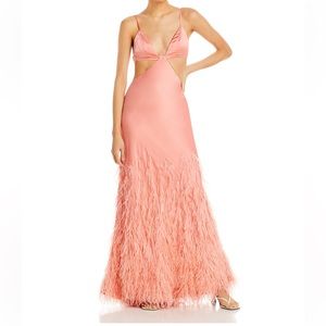 Raisa feather Embellished cutout silk gown